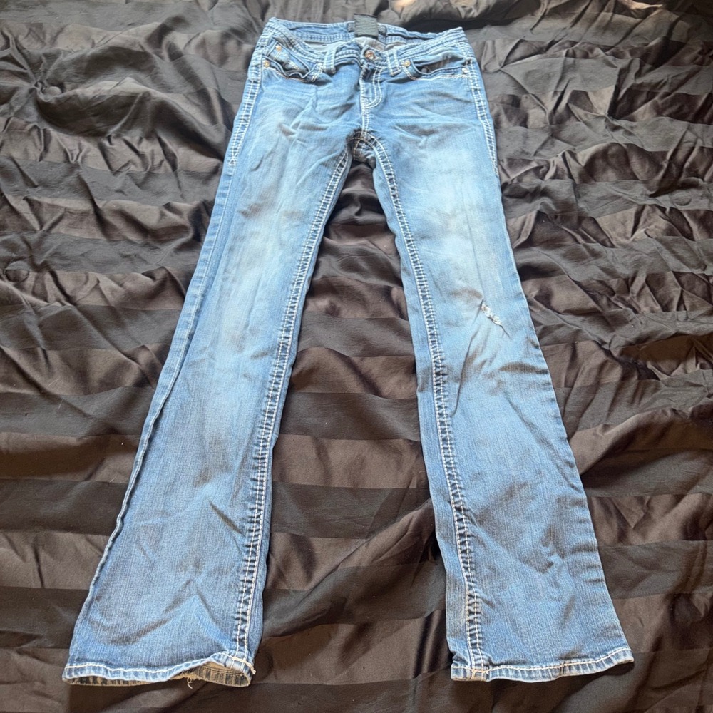 Cello Y2K Low Rise Rhinestone Bootcut Jeans Sz 9 McBling Western Bling